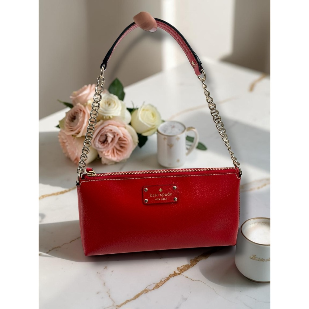 Kate Spade WKRU1427 Red Genuine Cow Leather Chain Crossbody Purse OS